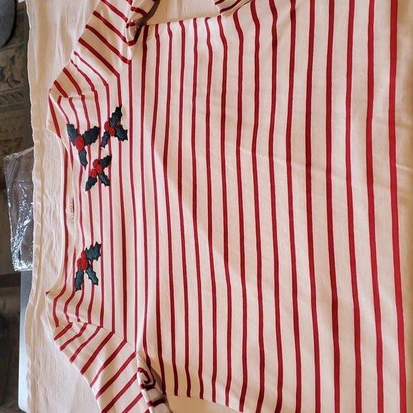 Talbots Holly Holiday Embroidered Striped Sz. L Shirt with Embroidered Design - Picture 8 of 11